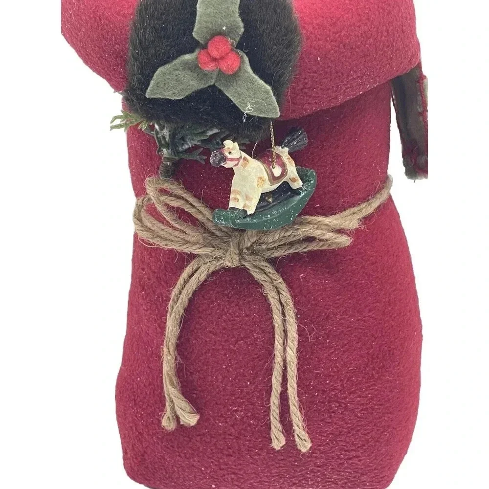 Primitive Christmas Red Flannel Coat, Bearded Santa 13